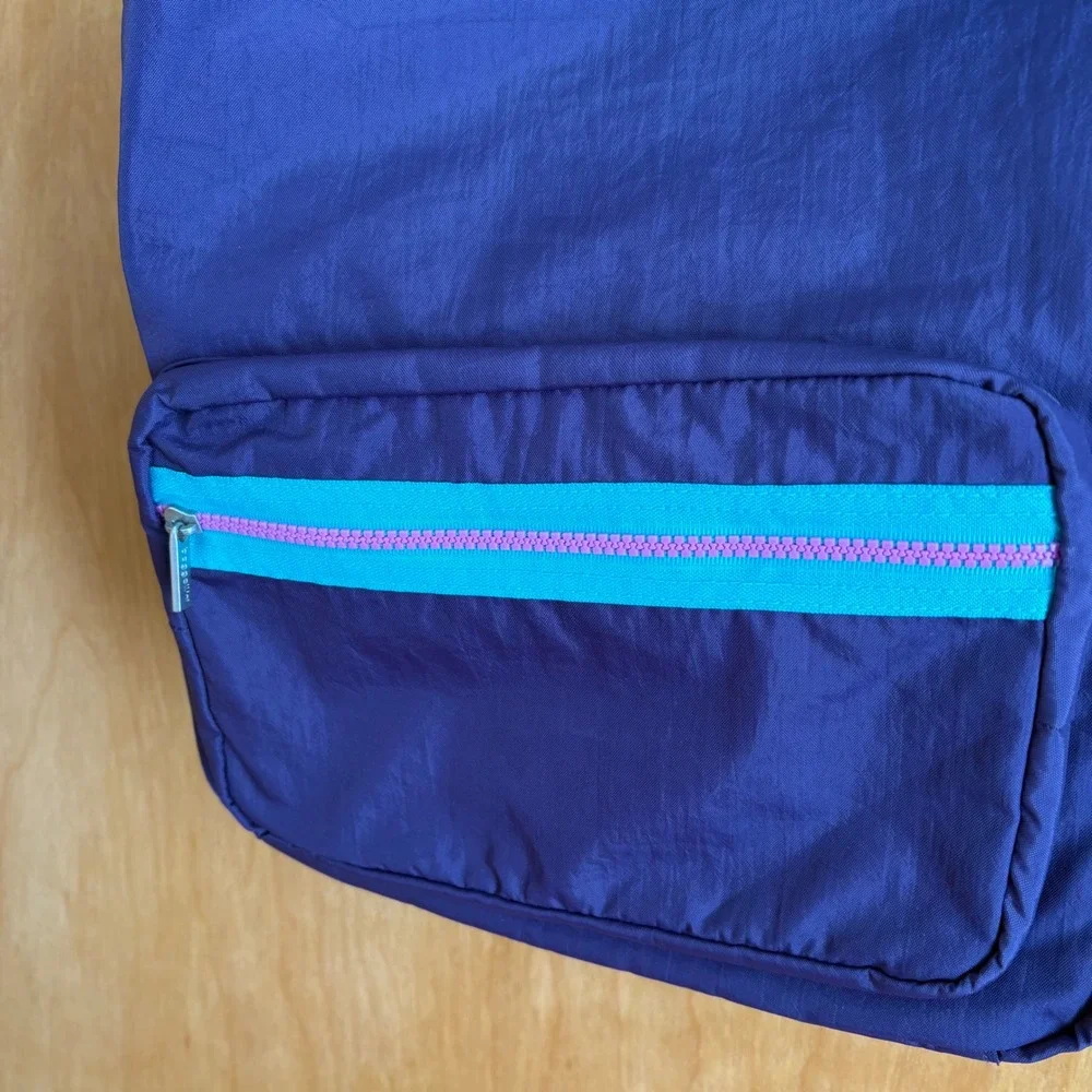 Baggallini Purple Nylon Backpack Teal Pink Zipper Accents Lightweight Travel Bag